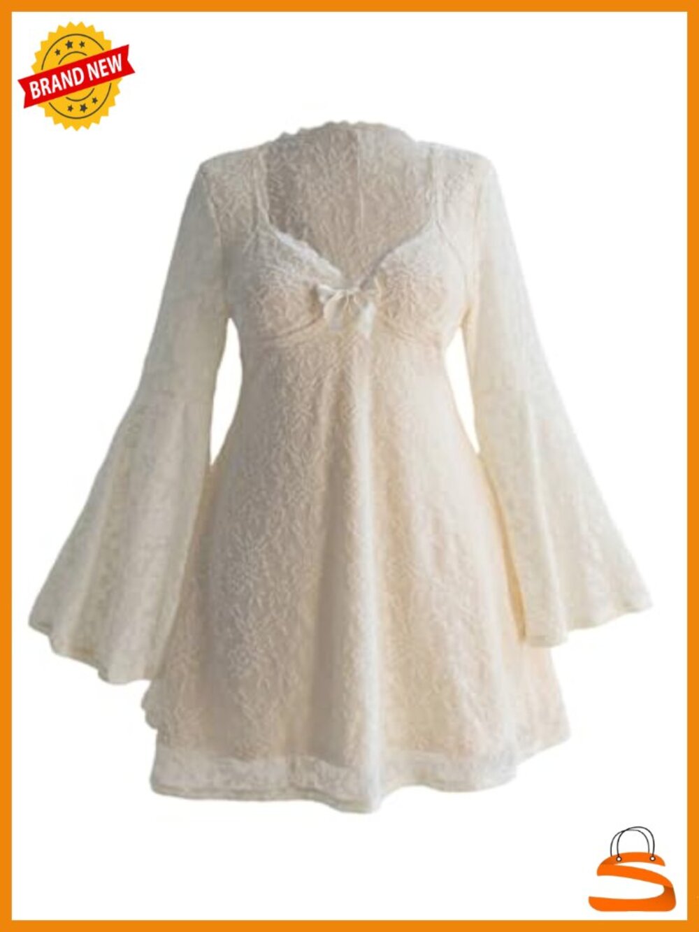Plus Size Boho Lace Mini Dress Paisley Long Sleeve A-Line
